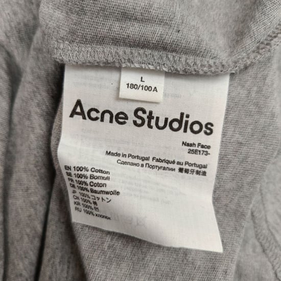 Acne Studios Face-Patch Crewneck T-Shirt in Grey Cotton - Image 5