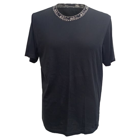 Saint Laurent Patterned-Knit Neckline T-Shirt in Black Cotton - Image 1