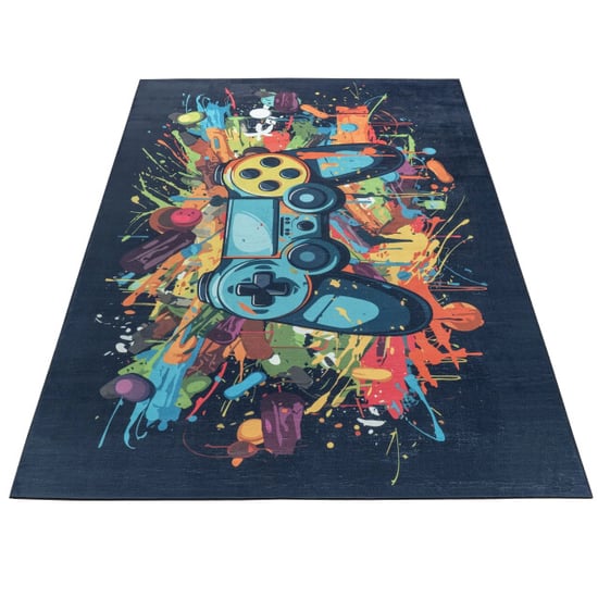 Muratap Kindervloerkleed gaming graffiti blauw multi wasbaar antislip- 60x180 cm - Image 2