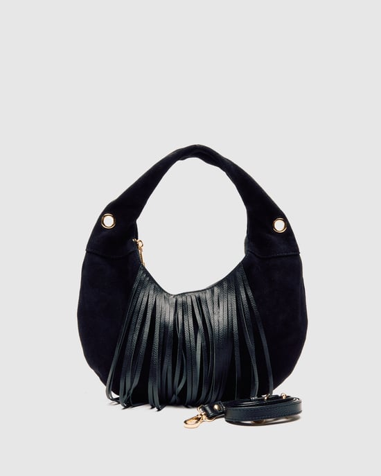 Mini Gabi Suede franje zwart met de Goud Tas - Image 2