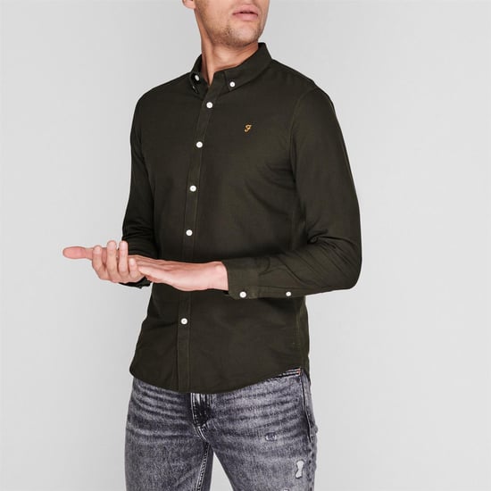 Farah Vintage Oxford-overhemd met lange mouwen en knoopsluiting voor heren (Donkergroen) - Image 3