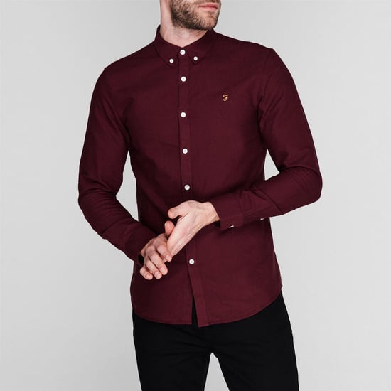 Farah Vintage Oxford-overhemd met lange mouwen en knoopsluiting voor heren (Bourgondië) - Image 3