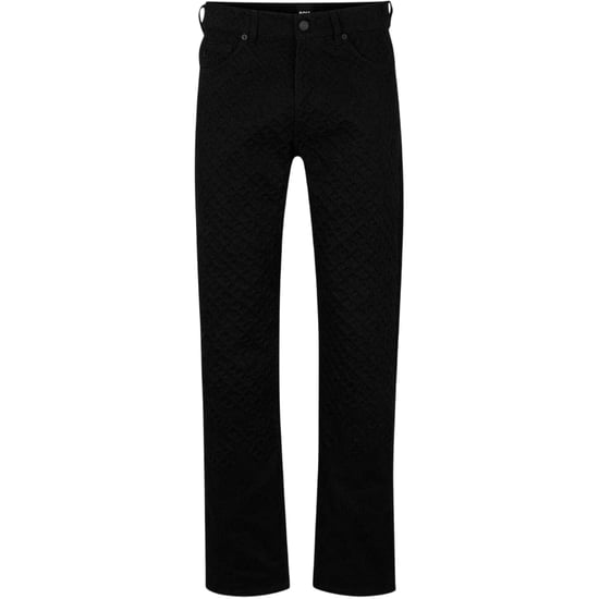 Boss Herenjeans van denim met geometrisch patroon, 5 zakken en rechte pijpen (Zwart) - Image 1