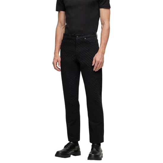 Boss Herenjeans van denim met geometrisch patroon, 5 zakken en rechte pijpen (Zwart) - Image 3