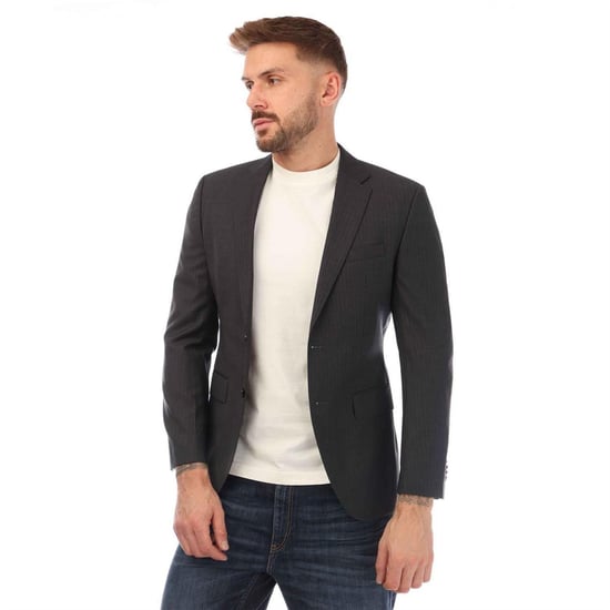 Boss Herenblazer van scheerwol met krijtstreep (Grijs) - Image 2