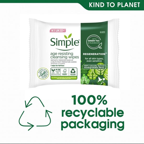 Simple Age-Resisting Cleansing Wipes Green Tea 20 Wipes, Pack of 6 for Sensitive Skin - Image 4