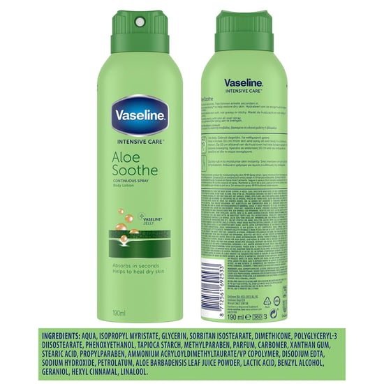 Vaseline Intensive Care Spray Moisturiser, Aloe Soothe, 6 Pack, 190ml - Image 5