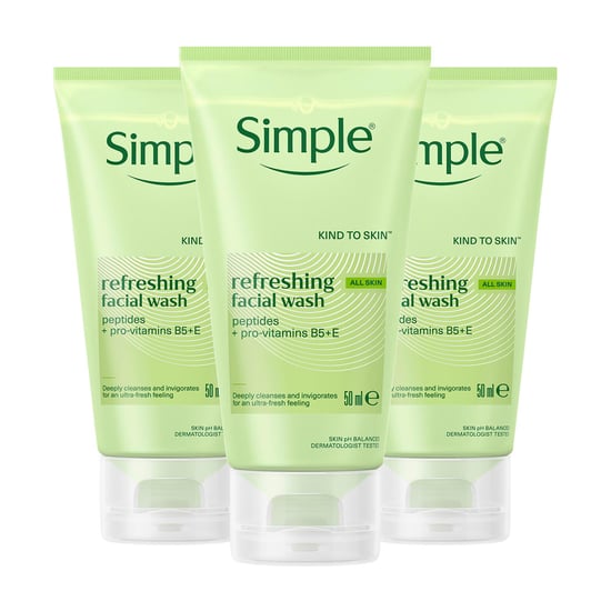 Simple Kind to Skin Soap Free Refreshing Facial Gel Wash, 3 x 50ml - Image 1