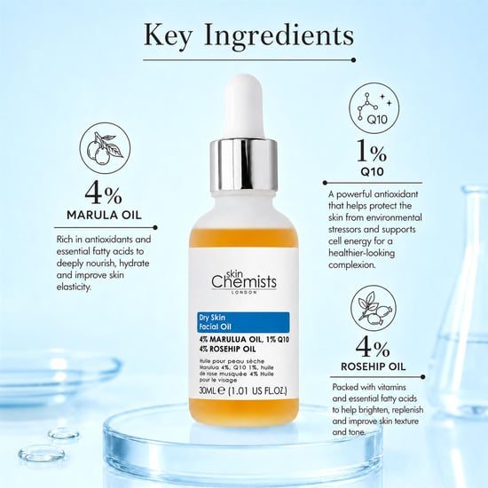 skinChemists Dry Skin Marula Oil 4%, Q10 1%, Rosehip Oil 4% Anti-Ageing Facial Serum 30ml for Fine Lines, Wrinkles, Dryness - Image 2