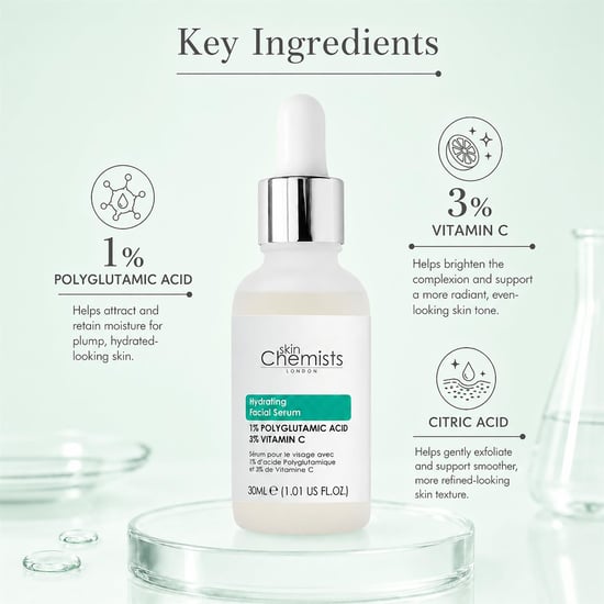 skinChemists Hydrating Polyglutamic Acid 1%, Vitamin C 3% Facial Serum 30ml for Brightening, Dark Spots - Image 3
