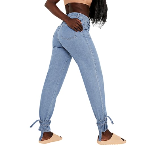 Missy Empire Womens/Ladies Denim Tie Up Relaxed Fit Jeans (Blue) - Image 2