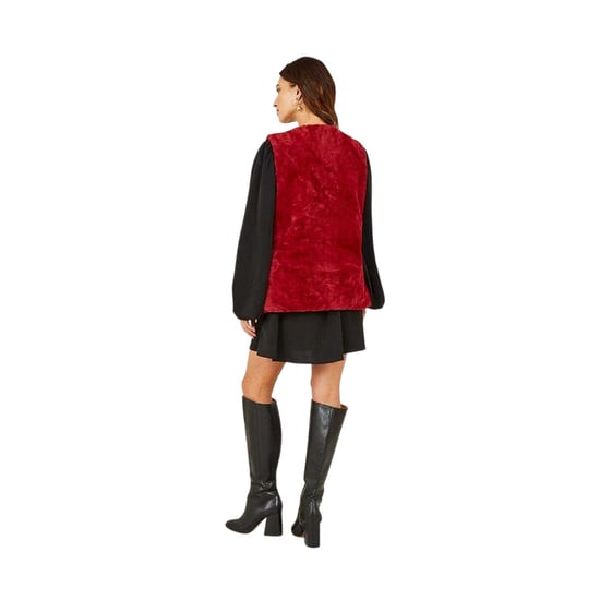 Yumi Womens/Ladies Collarless Faux Fur Sleeveless Gilet (Red) - Image 2