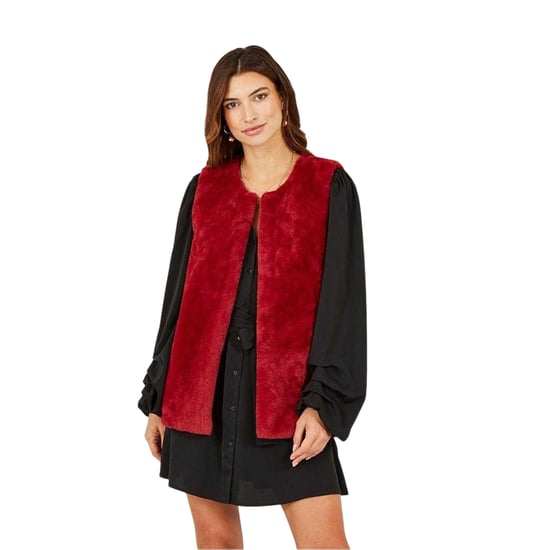 Yumi Womens/Ladies Collarless Faux Fur Sleeveless Gilet (Red) - Image 3