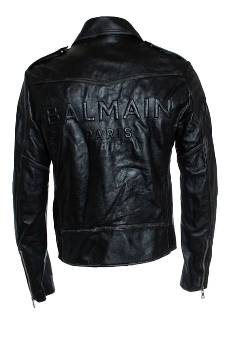 Balmain, Black leather biker jacket with zippers and logo - Image 2