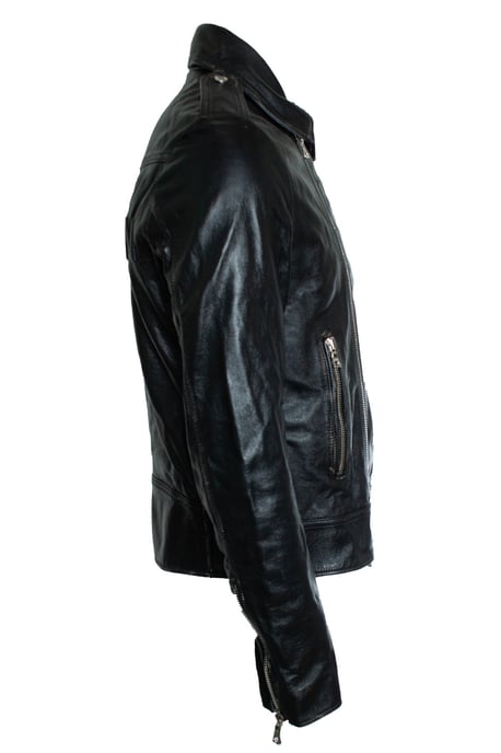 Balmain, Black leather biker jacket with zippers and logo - Image 4