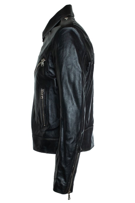Balmain, Black leather biker jacket with zippers and logo - Image 5