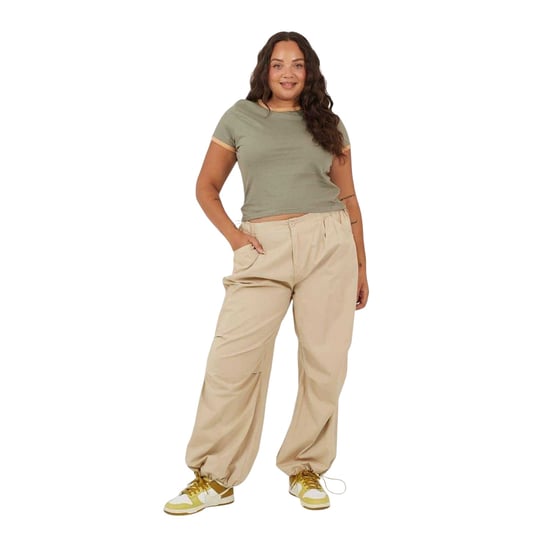 Brave Soul Dames/Dames Ringer Crew Hals Plus T-shirt (Kaki/Camel) - Image 1