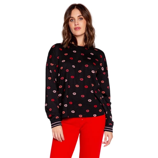 PJ Salvage Lippy-pyjamashirt met lange mouwen voor dames (Zwart/Rood/Roze) - Image 2