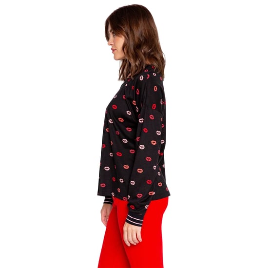 PJ Salvage Lippy-pyjamashirt met lange mouwen voor dames (Zwart/Rood/Roze) - Image 3