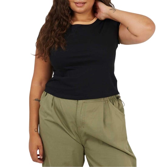 Brave Soul Dames/Dames Ringer Crew Hals Plus T-shirt (Zwart/Camel) - Image 2