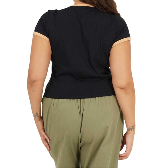 Brave Soul Dames/Dames Ringer Crew Hals Plus T-shirt (Zwart/Camel) - Image 3