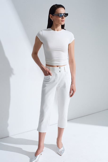 Women's High-waist Wide-leg Capri Trousers - Image 4