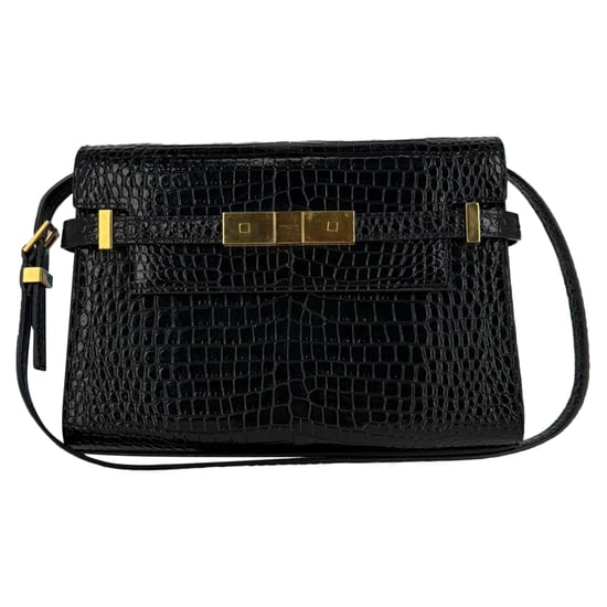 Saint Laurent Croc Embossed Manhattan Shoulder Bag in Black Leather - Image 1