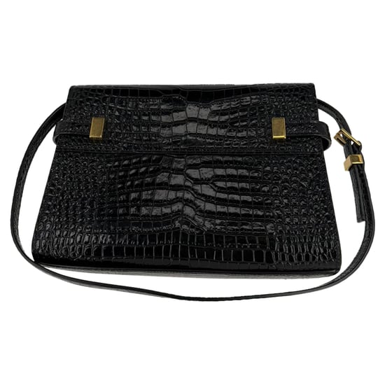 Saint Laurent Croc Embossed Manhattan Shoulder Bag in Black Leather - Image 3