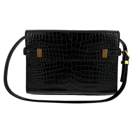 Saint Laurent Croc Embossed Manhattan Shoulder Bag in Black Leather - Image 4