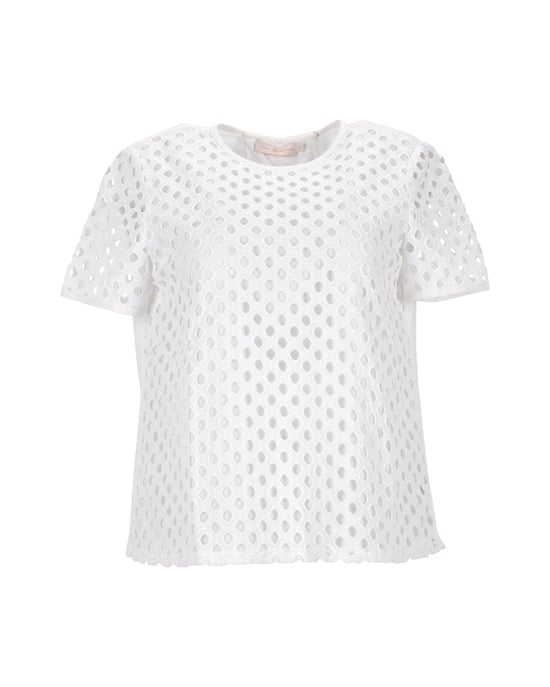 Tory Burch – Vit bomulls-t-shirt med hålmotiv framtill - Image 1
