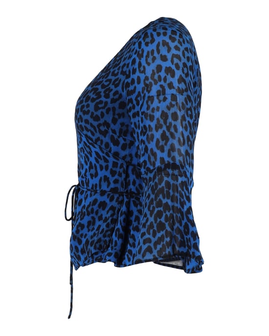 Ganni Wrap Blus i Blå Viskos med Djurtryck - Image 2