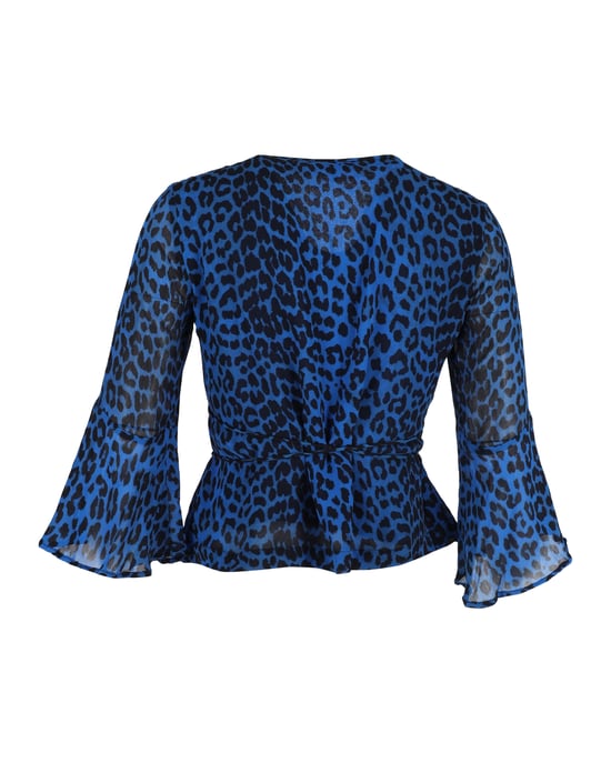 Ganni Wrap Blus i Blå Viskos med Djurtryck - Image 3