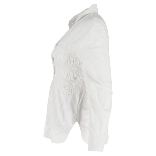 Ganni Shirred Long Sleeve Shirt in White Cotton - Image 2