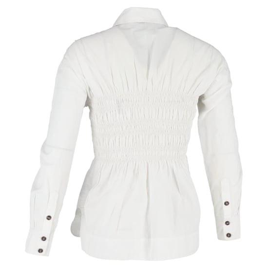 Ganni Shirred Long Sleeve Shirt in White Cotton - Image 3