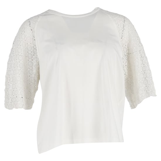 Chloé T-shirt med rund hals och spetsärm i vit bomull - Image 1
