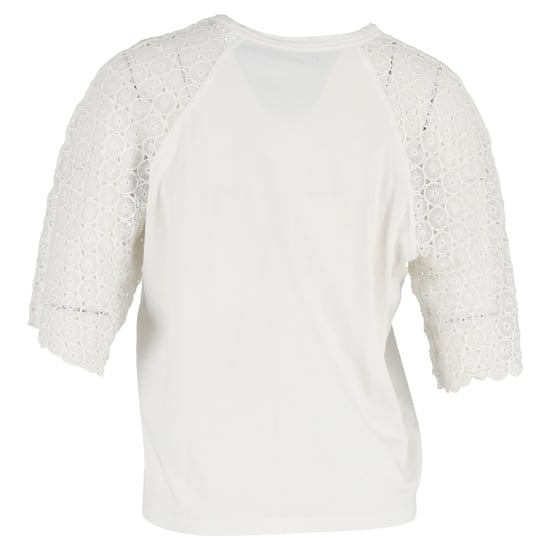 Chloé T-shirt med rund hals och spetsärm i vit bomull - Image 3
