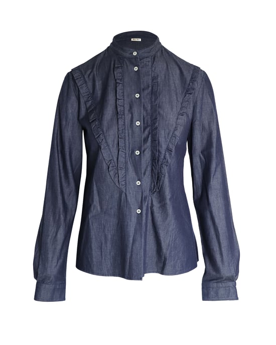 Miu Miu blouse met ruches in blauw katoen - Image 1
