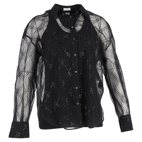 Brunello Cucinelli – Paljettutsmyckad blus i svart siden - Image 1