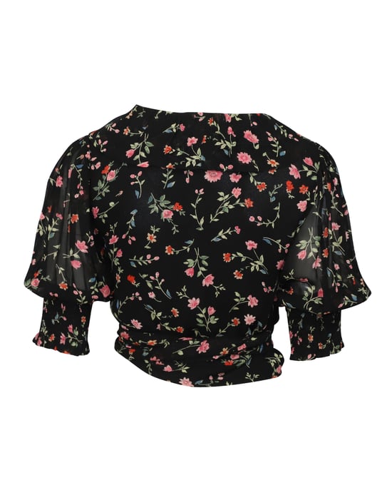 Ganni blommig chiffongblus i svart viskos - Image 3