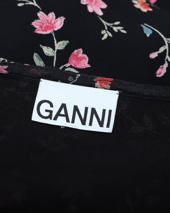 Ganni blommig chiffongblus i svart viskos - Image 4