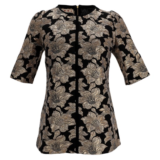 Marni Blouse met korte mouwen van bloemenmotief en lurex jacquard in zwart katoen - Image 1