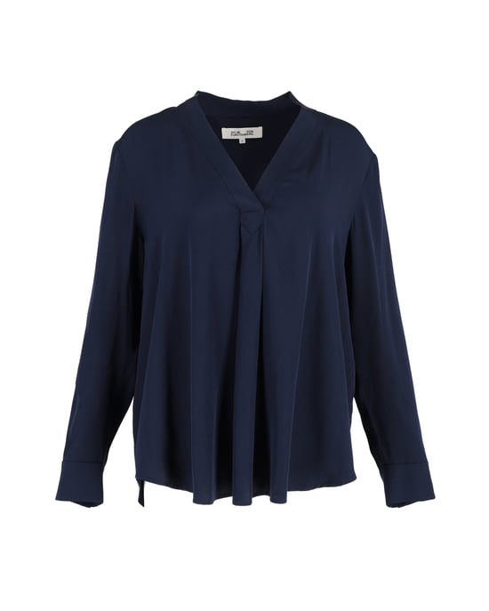 Diane Von Furstenberg Sanorah geplooide blouse in marineblauwe zijde - Image 1