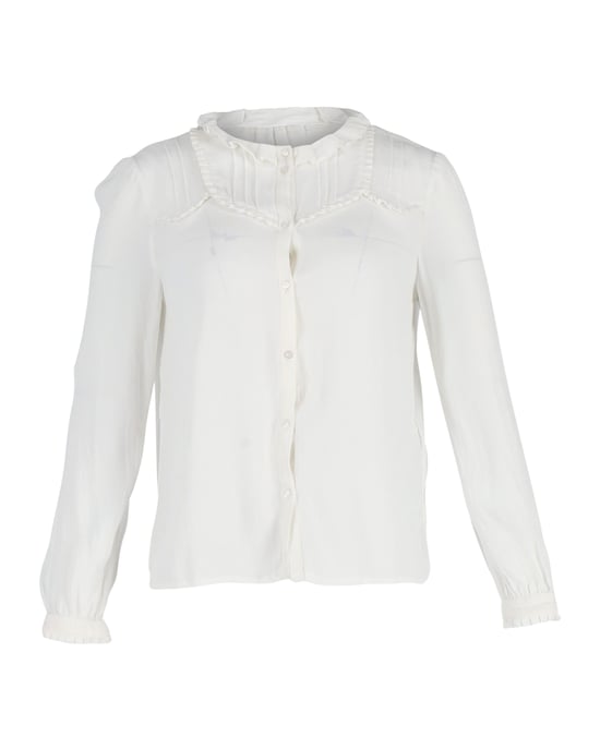 Maje blouse met ruches en knoopjes in witte katoen - Image 1