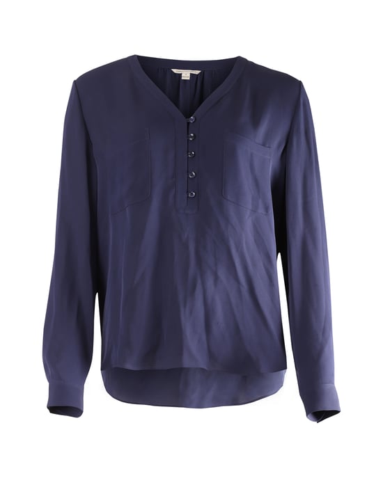 Diane Von Furstenberg långärmad blus i marinblå siden - Image 1