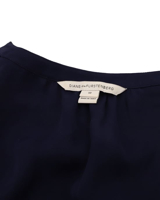 Diane Von Furstenberg långärmad blus i marinblå siden - Image 4