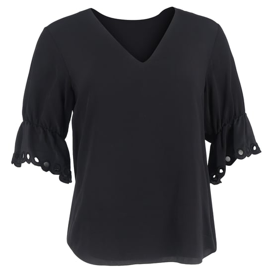 Chloé V-Neck Scalloped Sleeve Blouse in Black Silk - Image 1