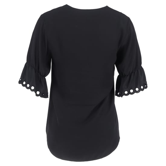Chloé V-Neck Scalloped Sleeve Blouse in Black Silk - Image 3