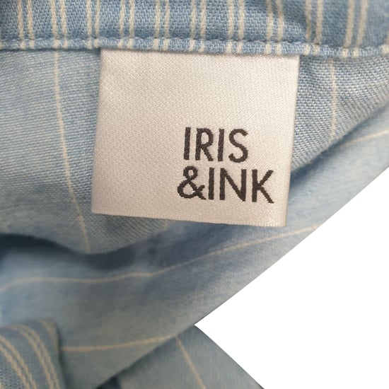 Iris & Ink randig skjorta med knäppning i midjan i blå bomull - Image 4