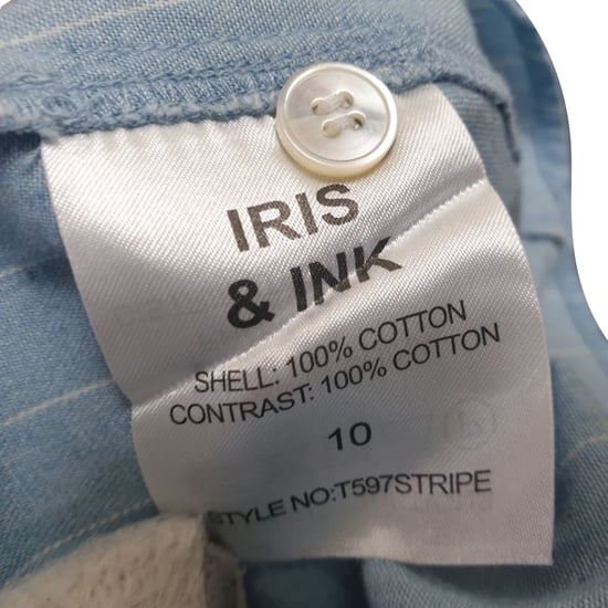 Iris & Ink randig skjorta med knäppning i midjan i blå bomull - Image 5