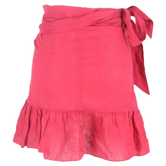 Isabel Marant mini-wikkelrok met ruches in roze linnen - Image 3